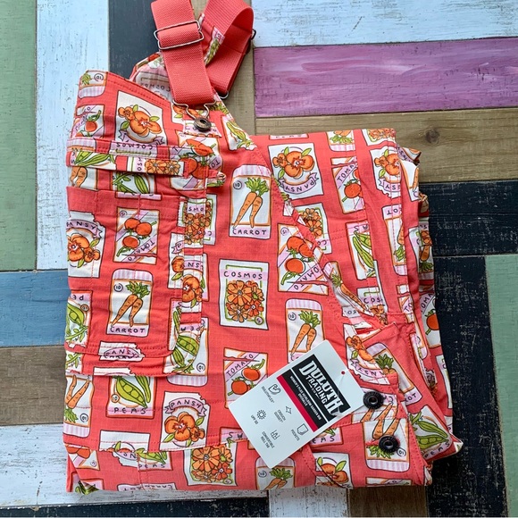 NWT Duluth 3X x31L Heirloom Gardening Bib Overalls Coral Seed Packets Garden - Picture 8 of 9